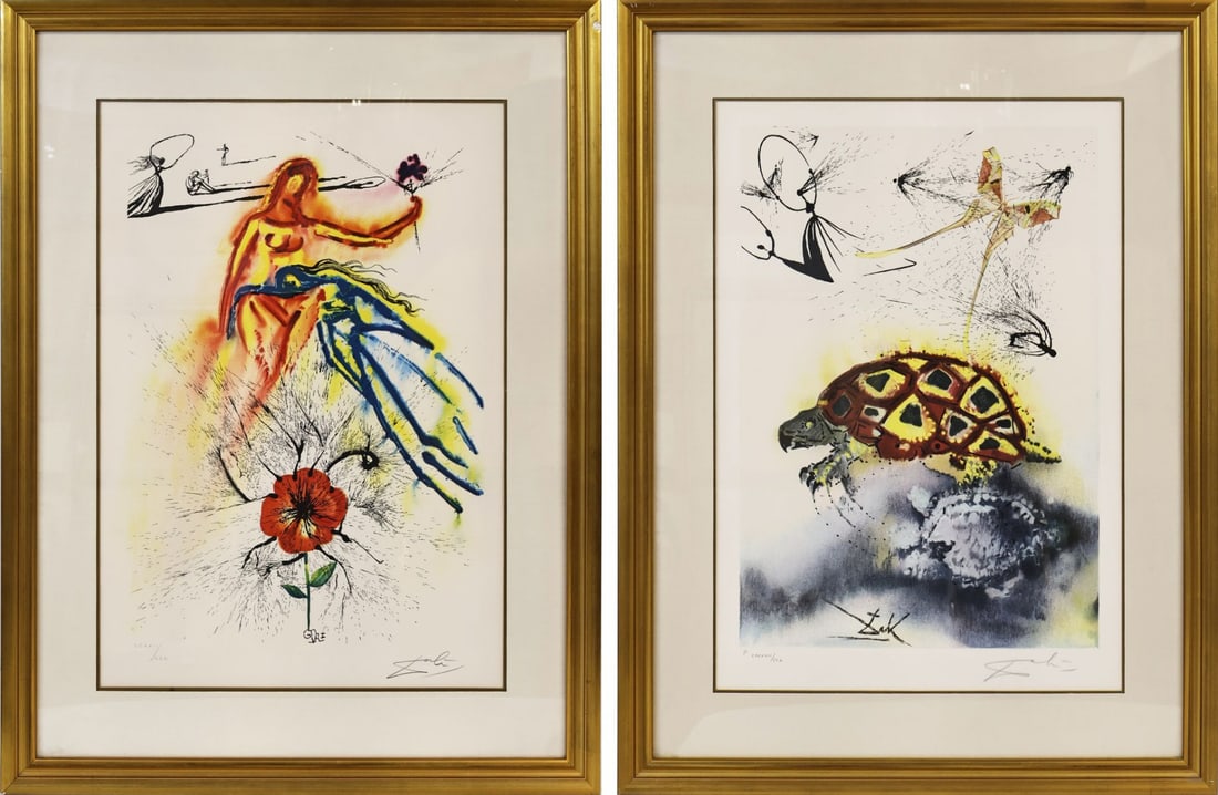 SALVADOR DALI (SPANISH, 1904-1989) [2 WORKS].: Two Works: from Alice in Wonderland, 1969:(i) 'Alice's Evidence'. Heliogravue and etching. Signed and numbered 'CCXXII/CCC' lower margins in pencil. Embossed stamp lower left. (ii) 'Mock Turtle Story;