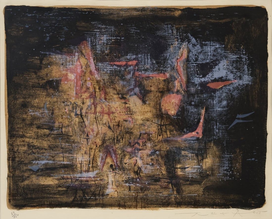 ZAO WOU-KI (CHINESE / FRENCH, 1920-2013).: Nocturne'.1955. lithograph in colors. Signed, dated, and numbered '89/150' lower margins in pencil. Printed by E. and J. Desjoberts, Paris, published by l'Oeuvre Gravee, Zurich. Property from a New Ro
