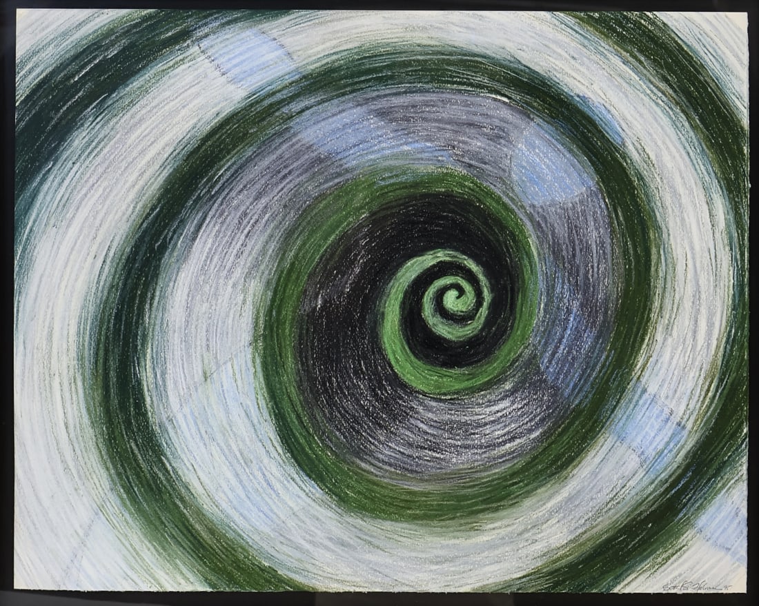 SCOTT S. HOLMAN (20TH CENTURY).: Cosmic Cleaning'. 1995. Dry Pastel on paper. Signed and dated lower right. Property from a New Rochelle, NY estate. Dimensions: 20" h x 25" w. Frame: 26.75" h x 31.75" w.