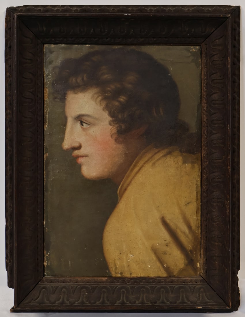 ITALIAN SCHOOL (18TH / 19TH CENTURY).: Portrait of a Male in Profile. Oil on canvas. Property of a 1 River Place, Manhattan, NYC estate. Dimensions: 17.625" h x 11.75" w. Frame: 23" h x 17.625" w.