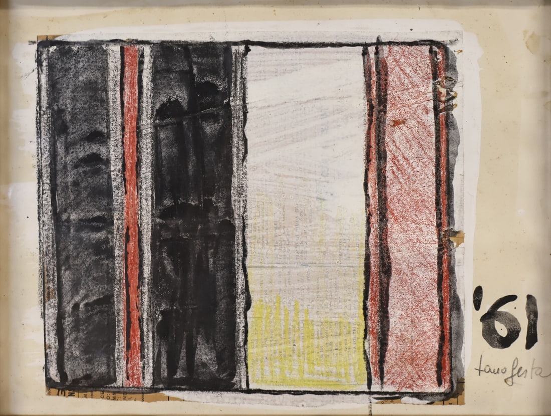 TANO FESTA (ITALIAN, 1938-1988).: Untitled' (Color Bars). 1961. Mixed media collage on paper. Signed and dated lower right. Property from a Larchmont, NY estate. Dimensions: 9.25" h x 12" w. Frame: 10.50" h x 13.50" w.