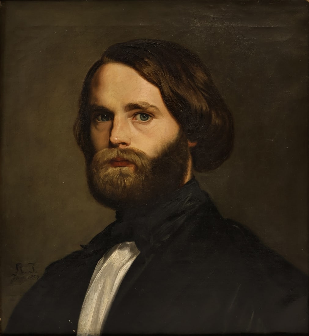 RUDOLF JORDAN (GERMAN, 1810-1887).: Portrait of a Gentleman. 1854. Oil on canvas. Initial signed and dated lower left. Property of a Roslyn NY estate. Dimensions: 18" h x 16.25" w. Frame: 21" h x 19.25 "w.