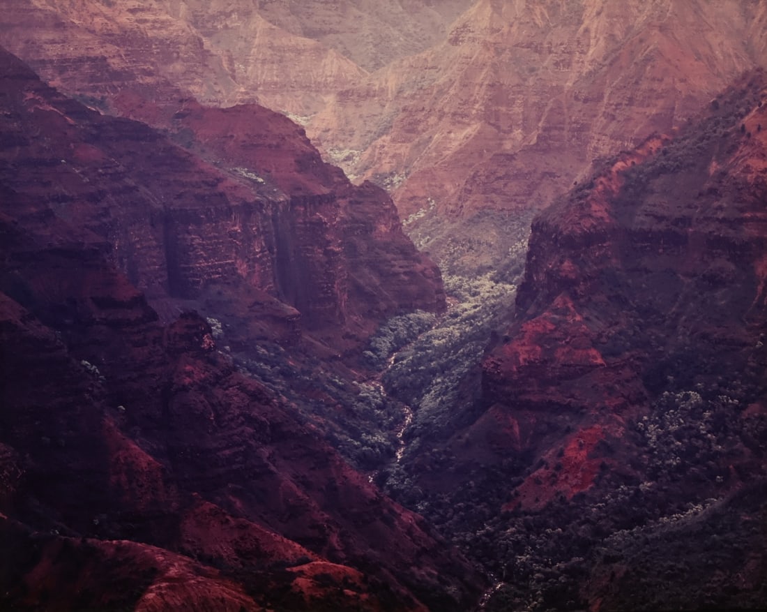 CHRISTOPHER BURKETT (AMERICAN, b. 1951).: Waimea Canyon, Rain Shower and Light, Hawaii'. 1996. Cibachrome print. Signed lower right on mount mat in pencil. Verso: Signed, titled, dated, and numbered #3 on backing board in pencil. Property fro