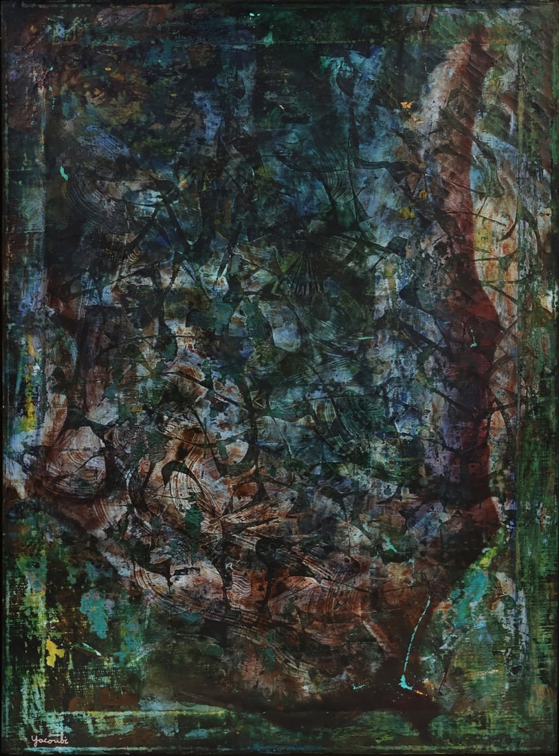 AHMED BEN DRISS EL YACOUBI (MOROCCAN, 1928-1985).: Seamaid' Oil on canvas. Signed lower left. Property of a Larchmont, NY estate. Dimensions: 27" h x 20" w. Frame: 27.75" h x 20.75" w.