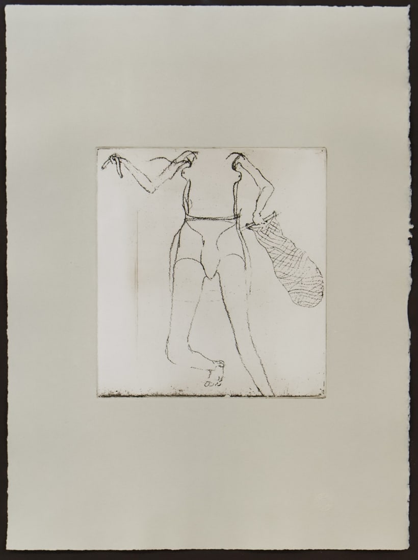JOSEPH BEUYS (GERMAN, 1921-1986).: Taucherin (The Female Diver) [from Suite Zirkukationszeit- 'Circulation Time']. 1982. Etching on thin paper, mounted on grey laid paper. Embossed sltand lower right. Provenance: Il Narcisco Galleria d