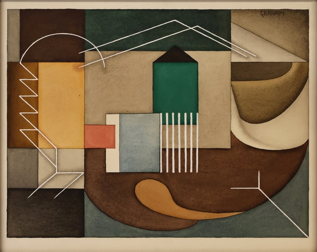 ELLWOOD GRAHAM (AMERICAN, 1911-2007).: Casa Ryan, Pebble Beach. Circa 1940's. Watercolor and body color. Signed upper right corner. Property of an Old Lyme, CT collection. Dimensions: 14" h x 18.25" w. Frame: 17" h x 20.75" w.