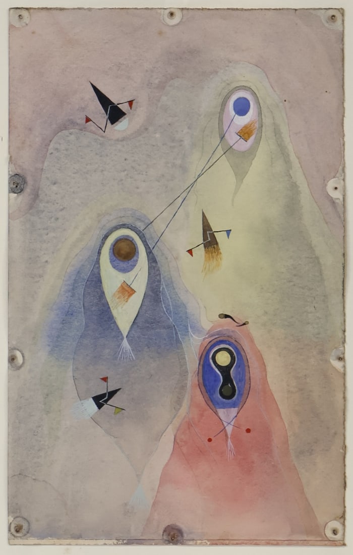 GEORGE FRANKLIN (GERMAN, b. 1898).: Untitled' (Geometric Abstract) Circa 1935. Gouache on paper. Property of an Old Lyme, CT collection. Dimensions: 11.625" h x 7.25" w. Frame: 19.50" h x 15" w.