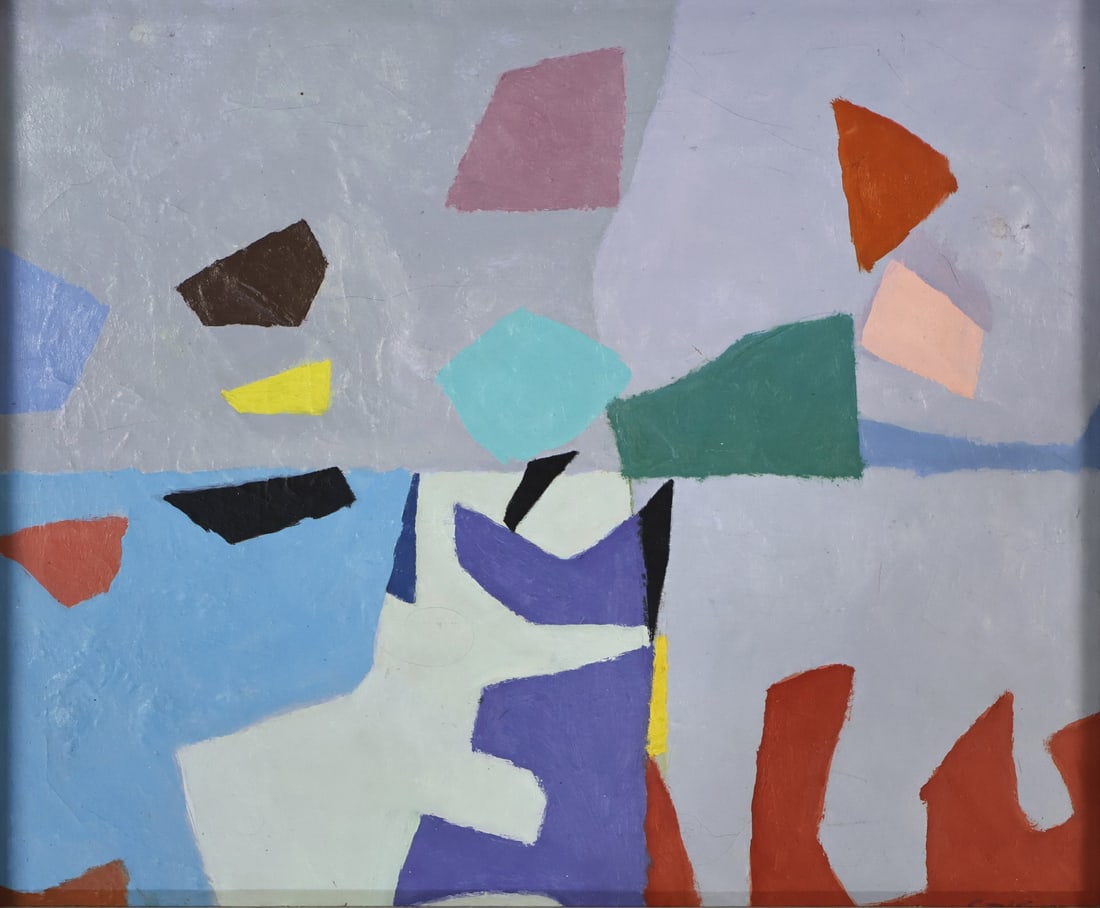 RICHARD CRIST (AMERICAN, 1909-1985).: Arrangement with Horizon. Oil on canvas. Signed lower right corner. Property of an Old Lyme, CT collection. Dimensions: 20" h x 24" w. Frame: 23.50" h x 27.50" w.