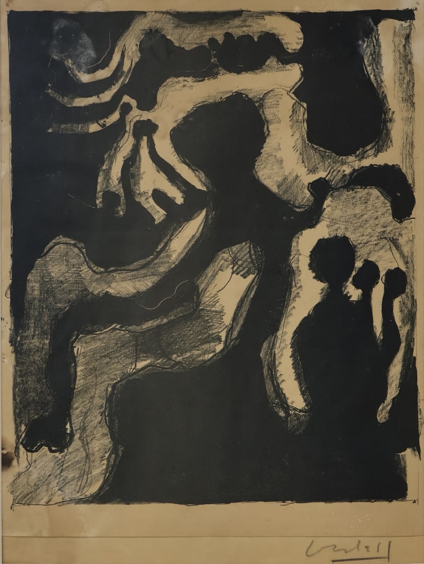 FRANK LOBDELL (AMERICAN, 1921-2013).: Untitled' (Black + White Abstract). Lithograph. Signed on mount lower right in pencil. Property of an Old Lyme, CT collection. Dimensions: Sight: 11.25" h x 9" w. Frame: 14.75" h x 11" w .
