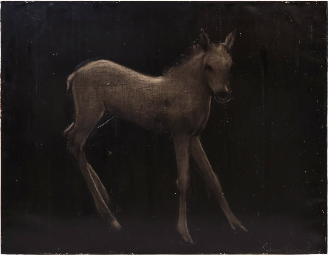 JOE ANDOE (AMERICAN, B. 1955).: Untitled' (Colt). 1991. Oil on linen. Signed lower right. Provenance: Jason Rubell Gallery, Palm Beach, FL; Blum Helman Gallery Inc. NYC. Property from a Queens, NY collection. Dimensions: 36" h x 46"