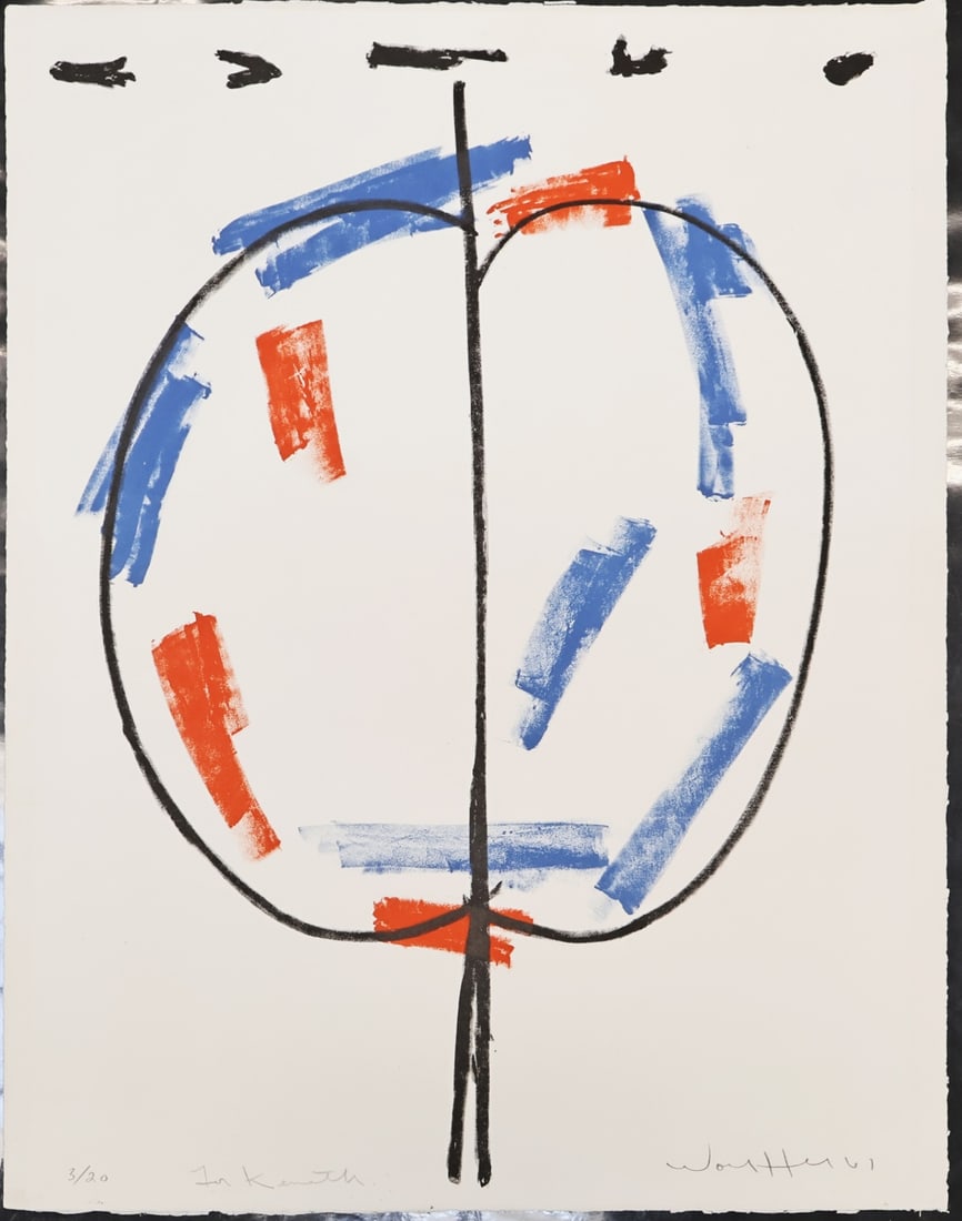 EMERSON WOELFFER (AMERICAN, 1914-2003).: Untitled' (Apple Form). 1961. Lithograph in colors. Signed, dated, artist's dedication, and numbered '3/20' lower margins in pencil. Property of an Old Lyme, CT collection. Dimensions: 22.125" h x 17"