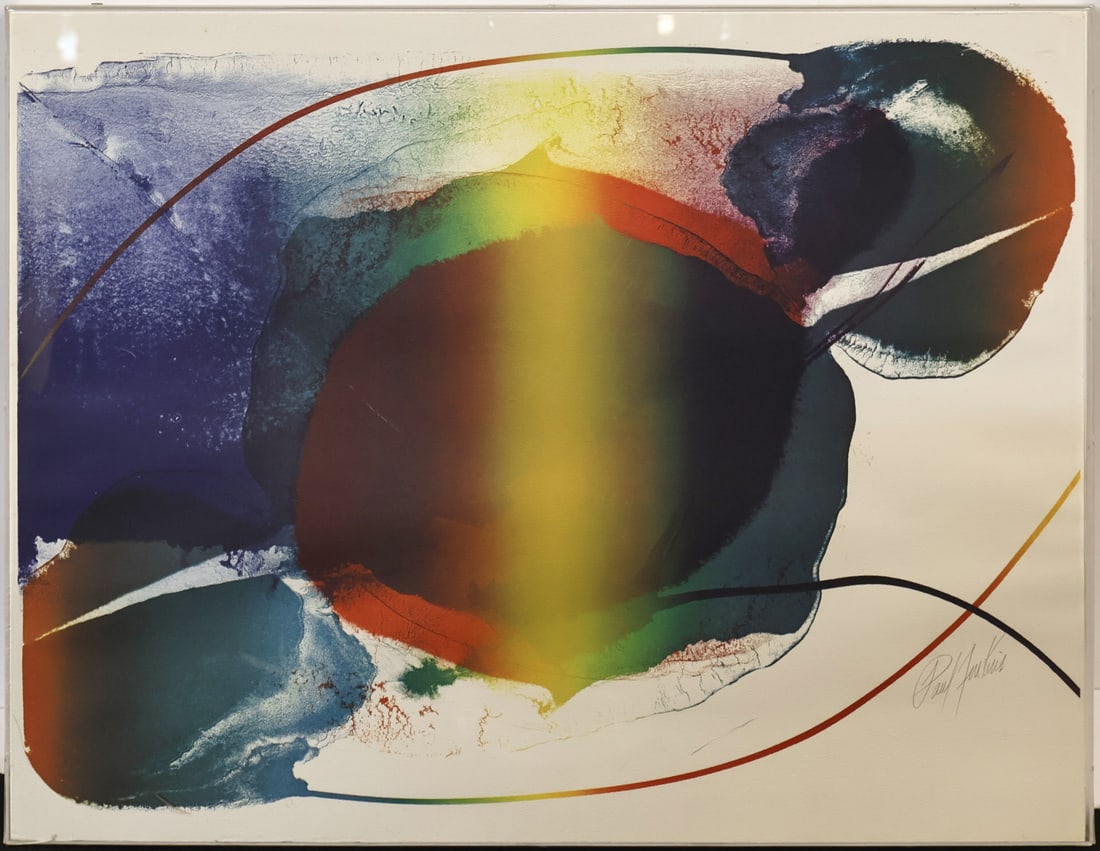 PAUL JENKINS (AMERICAN, 1923-2012).: Phenomena Open Light. 1973. Lithograph in color on woven paper. Signed lower right in pencil. Property of a Larchmont, NY collection. Dimensions: 21" h x 26.75" w. Frame: 21.375" h x 27.125" w.
