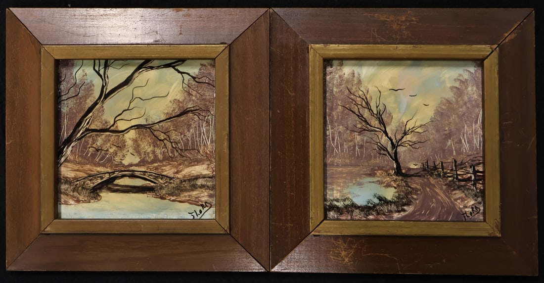 JACK LORD (AMERICAN, 1920-1998) [2 WORKS].: A Pair of Autumn Landscapes. Oil on tile. Signed lower right. Note: John Joseph Patrick Ryan, best known by his stage name, Jack Lord, was an American television, film and Broadway actor, director and
