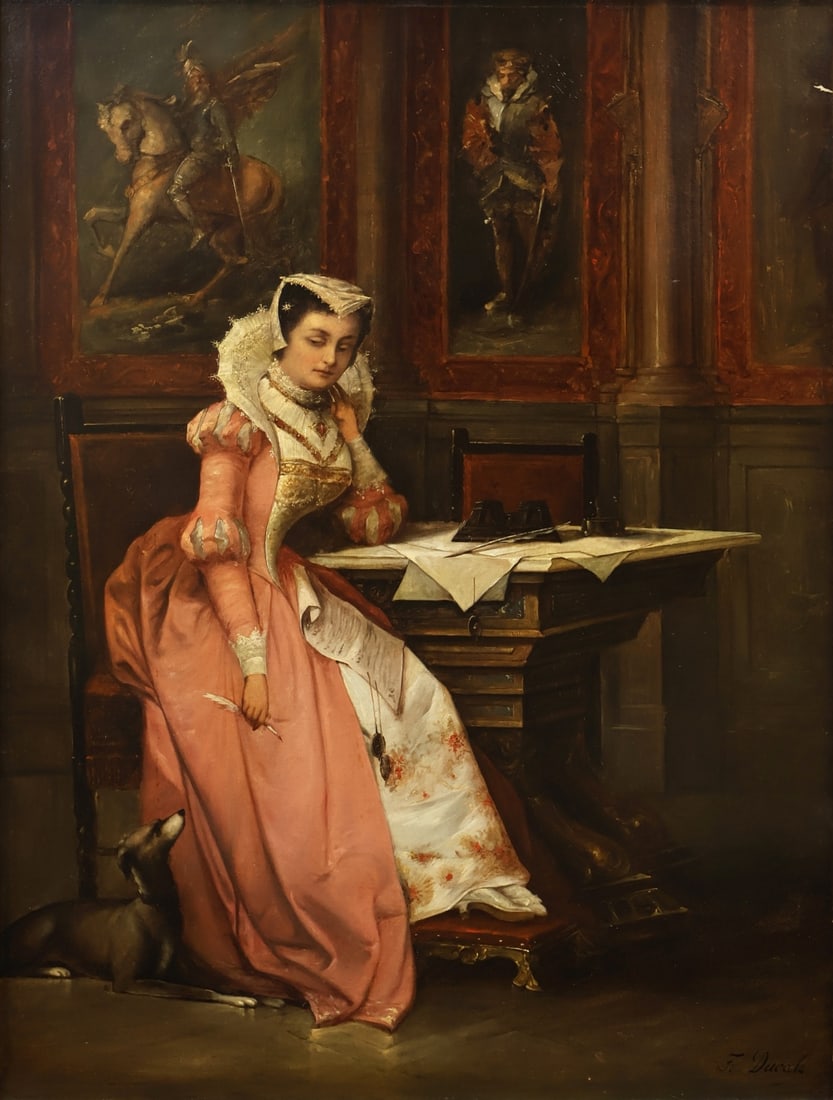 F. DUCALE (19TH CENTURY).: The Love Letter'. Oil on canvas. Signed lower right. Property of New Jersey estate. Dimensions: 39.50" h x 29" w. Frame: 43.50" h x 33.25" w.