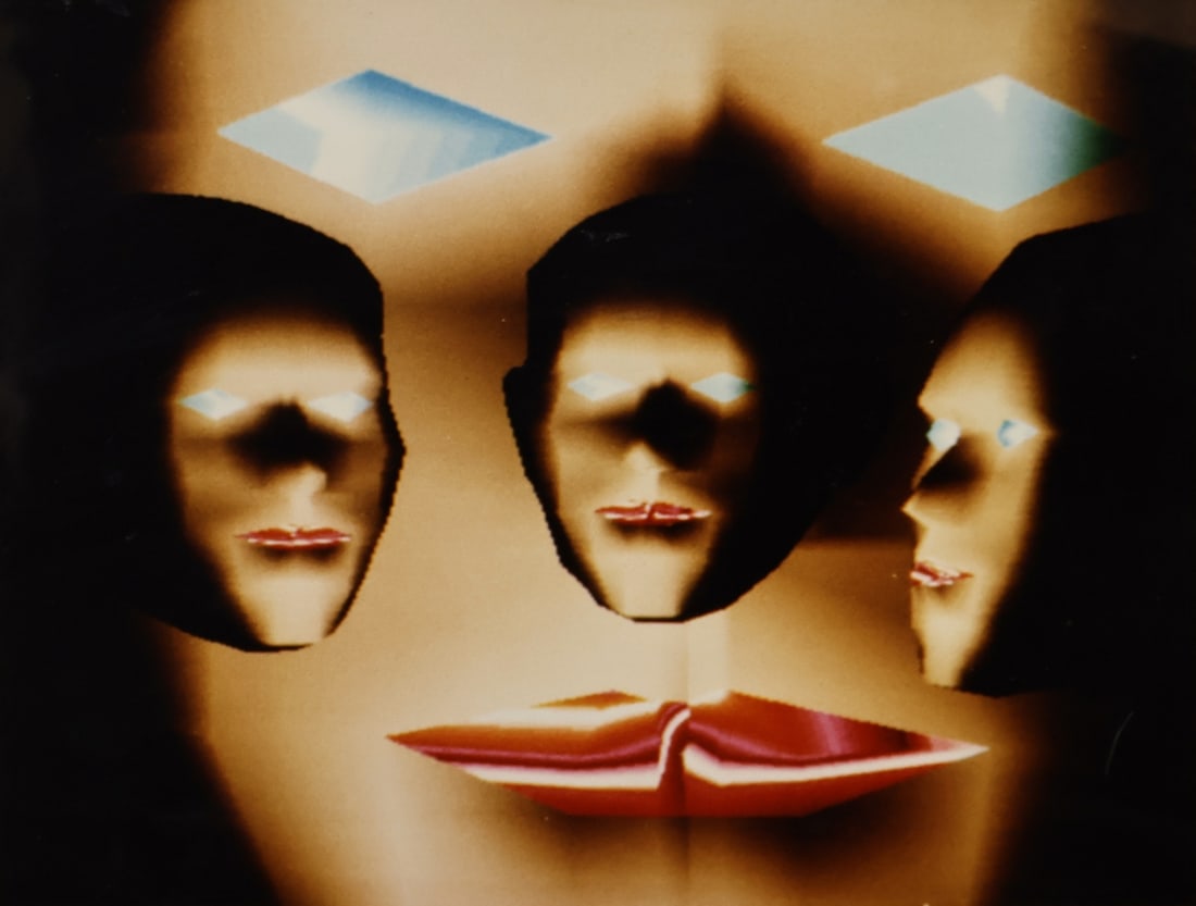 ED EMSHWILLER (AMERICAN, 1925-1990).: Fire' (Movie-Still). Cubicomp computer generated still-frame photograph. Signed on mount lower right. Property of a Manhattan, NYC estate. Dimensions: Sight 10.50" h x 13.50" w. Frame: 16.25" h x 20.2