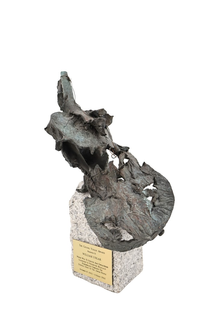 DMITRY GERRMAN (RUSSIAN-AMERICAN, b. 1955).: The Crying Violin. Bronze on stone base. From a White Plains, NY estate. - Dimensions: 14" x 15"