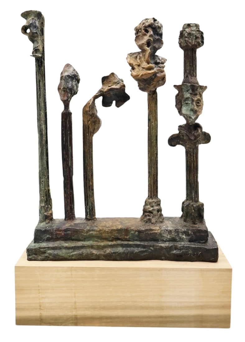 ILENE "IS" SCHUSTER (AMERICAN, 1948-2016).: Oedipus. Bronze on removable wood block. Initialed lower front edge. Property of a Manhattan, NYC estate. Dimensions: 14" h x 11" w x 3" w.