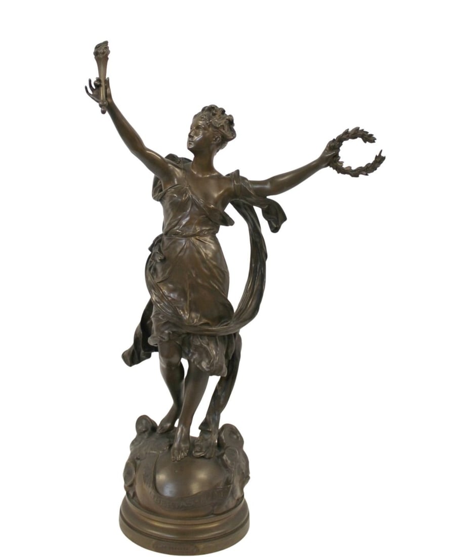 LUCA MADRASSI (FRENCH, 1848-1919).: "Pax Libertas Mundi" is Latin for (Peace, Liberty of the world). Large bronze sculpture with nice original brown patina. Signed, titled and with foundry mark. From a Armonk, NY estate. - Dimensions: 3