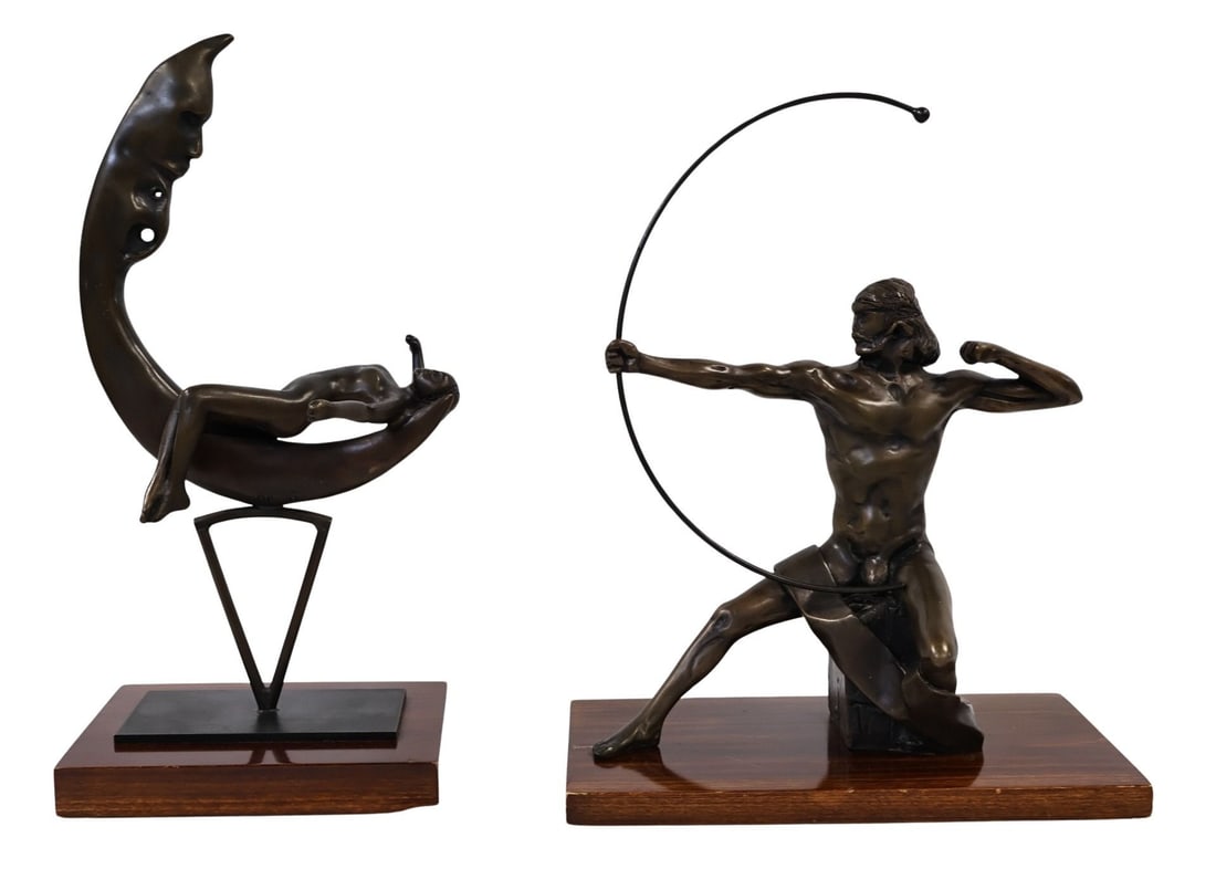 UGO ATTARDI (Italy, 1923-2006).: 2 Bronzes. 1) Ulysses with bow- 15" x 12.25" (base) x 6.25" deep (base); 2) Sogno Lunare ("To Dream of the Moon") 17" x 8.25" (base) x 5.75" (base). Please check the catalog for 2 more lots of bronzes
