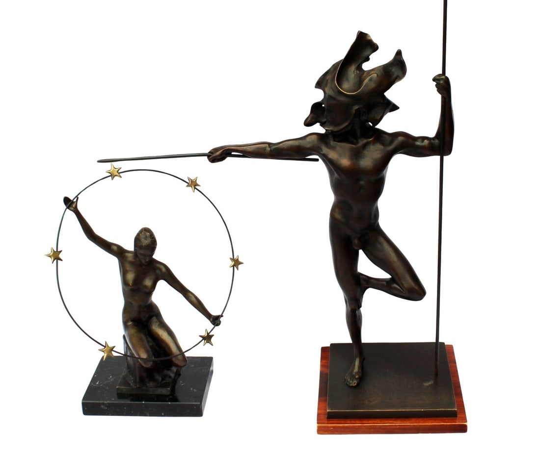 UGO ATTARDI (Italy, 1923-2006).: 2 Bronzes. 1) Ulysses (there is a larger than life cast of this bronze in Battery Park City) 31" x 24" x 9.75" (without the spears, 25.5" x 13.5"). 2) Europa (with ring of stars) 16.75" x 8.25" x 6". 
