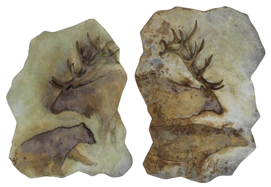 BRENT LAWRENCE (USA, b. 1962).: Elk and Bear stainless steel sculptures. Both originally purchased at Martin Harris Gallery in 1998. From a Westchester NY estate. Dimensions: 28" h x 20" w & 30" h x 20" w.