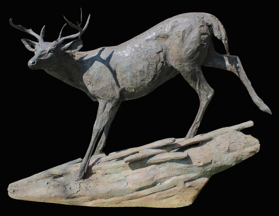 WALTER MATIA (USA, B. 1953).: The Deer is beautiful, large and on a large base. Signed MATIA , Dated 94 and numbered 4 of 7. From a Greenwich, CT estate collection. - Dimensions: 64" h x 96" l.