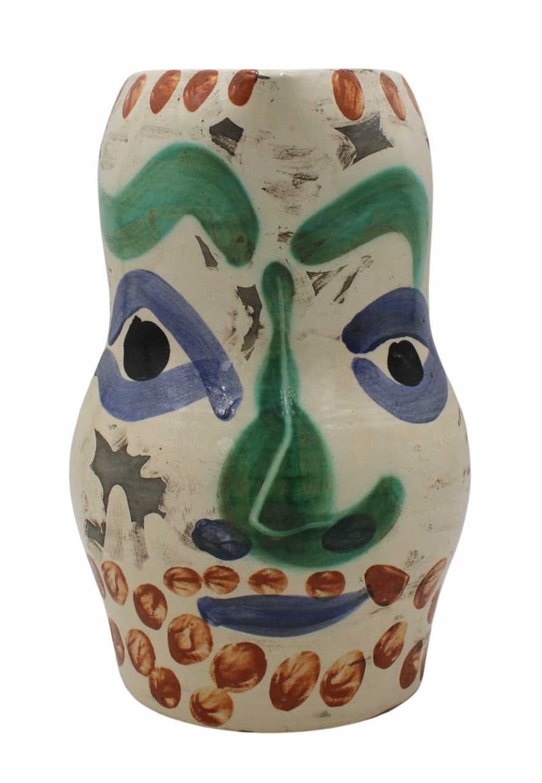 PABLO PICASSO (Spain, 1881-1973) Madoura Pitcher.: Pablo Picasso (Spanish, 1881-1973); 'Terre De Faience' Madoura Pitcher (circa 1969). Madoura Plein Feu imprint, Edition Picasso imprint, Edition Picasso unglazed imprint, R 139 unglazed imprint,