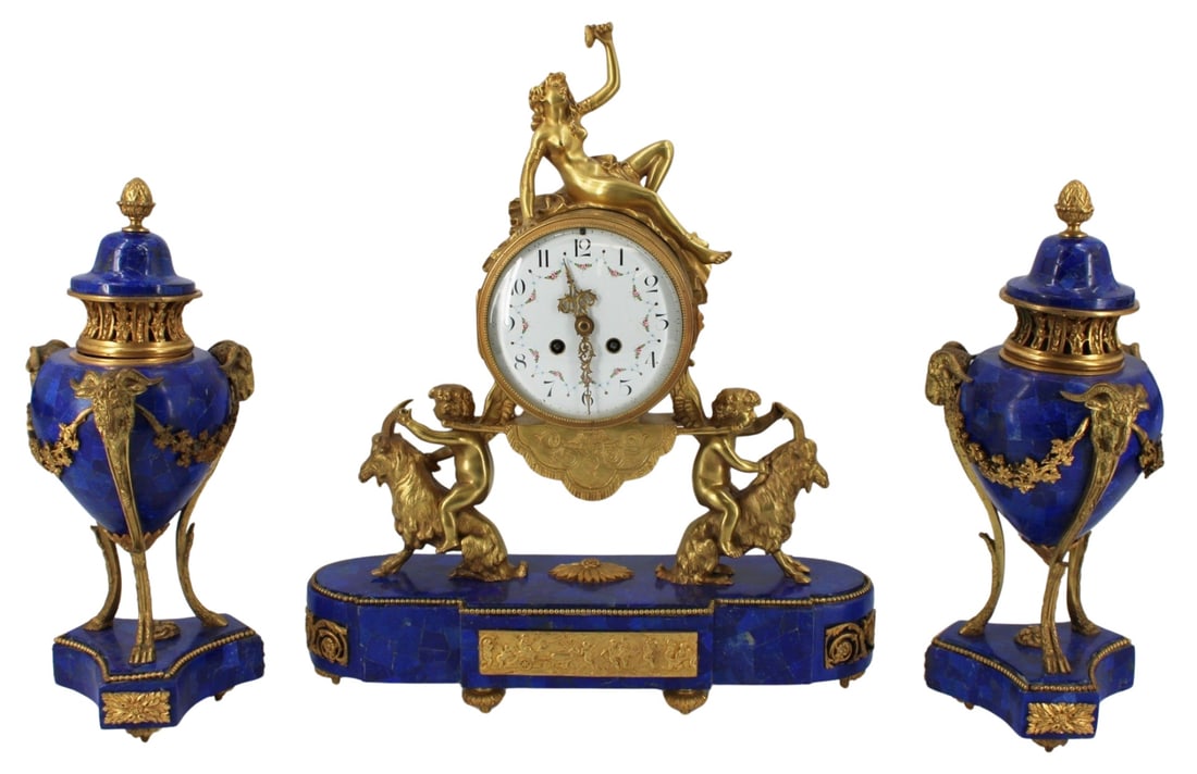 Vintage & Fine Bronze Mounted Lapis Lazulis Clock (1 of 19)