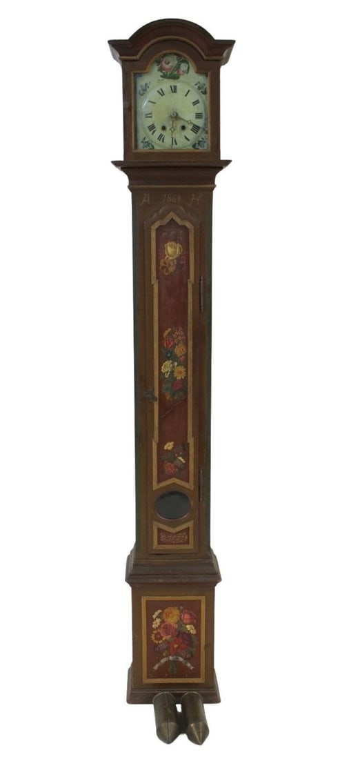 Antique Grandfather Clock In Paint Decorated Case. (1 of 9)