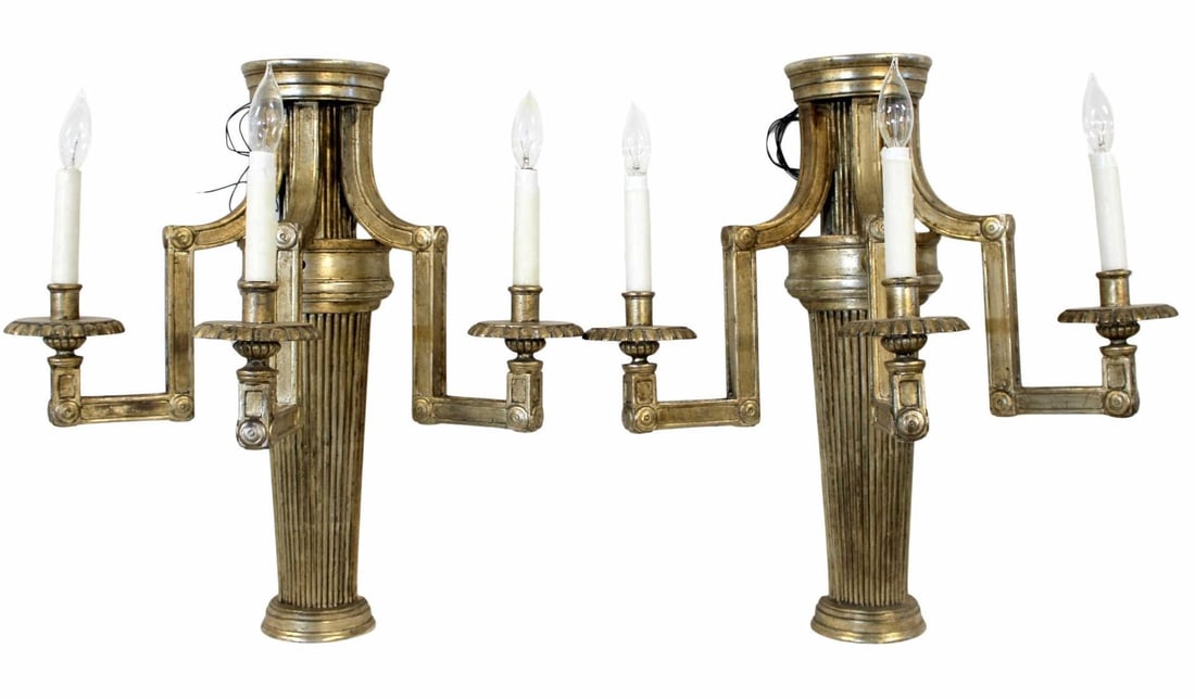 Large & Impressive Pr Of Carved & Giltwood Sconces: From a Norwalk, CT estate. - Dimensions: 24" h x 23" w.