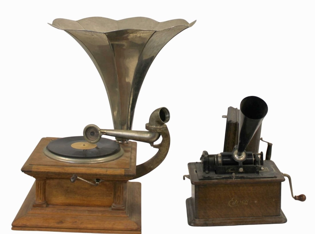 Lot Of 2 Edison Phonographs: To include: The Graphophone (19"h x 22") and Edison (18"h x 17.50"w x 16"d). From a Norwalk, CT estate.