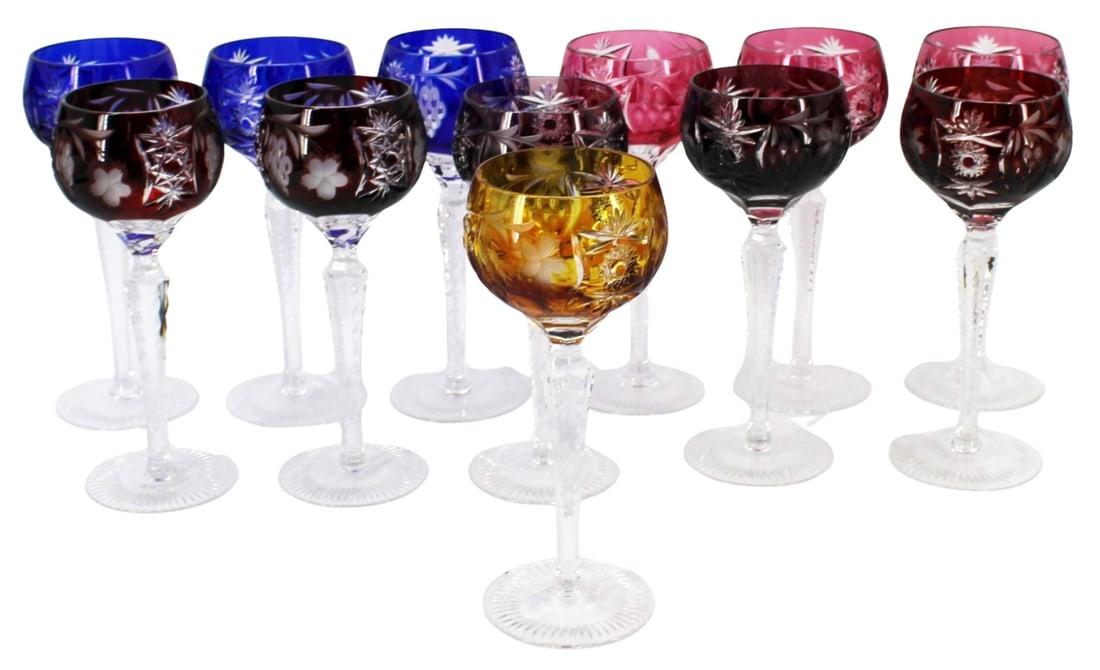 Set Of 8 Bohemian Cut Glass Glasses.: From an Ossining NY estate. - Dimensions: 8" h x 3" dia