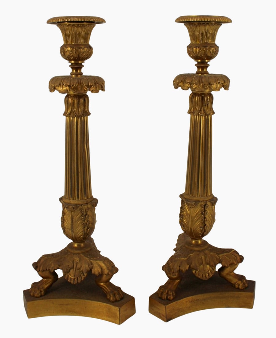An Antique Pair Of Gilt Bronze Candlesticks (1 of 7)