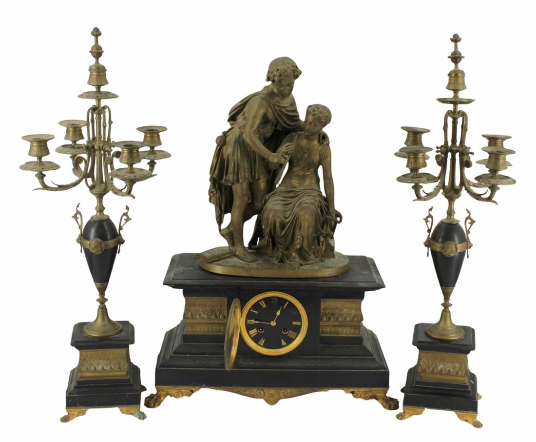 19th Century Bronze Mounted Marble Clock Garniture (1 of 12)