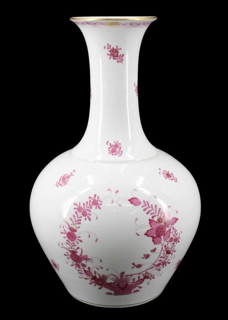 Large Herend Pink Floral Porcelain Vase.: From a New Jersey estate. - Dimensions: 16" h x 10"