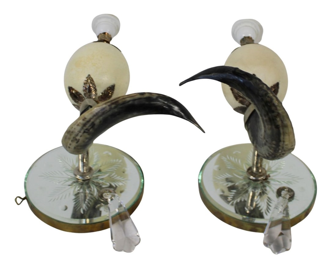 Vintage Pair Of Horn & Ostrich Egg Sconces. (1 of 6)