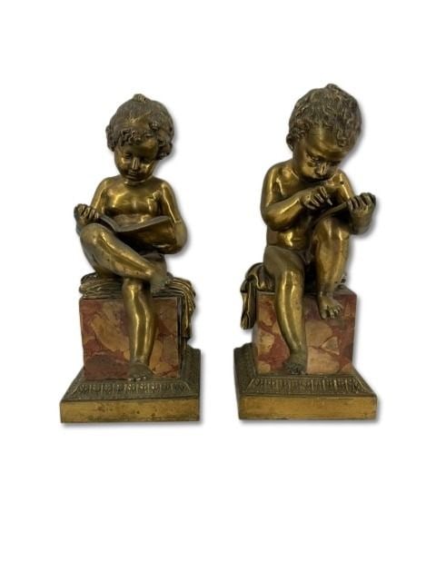 A Pair Of Bronze & Marble Seated Children Reading (1 of 7)