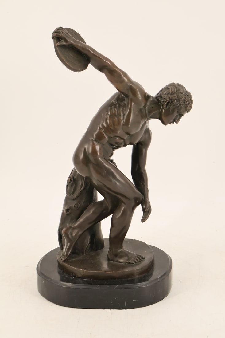 Unsigned Bronze Discus Thrower Sculpture - 2