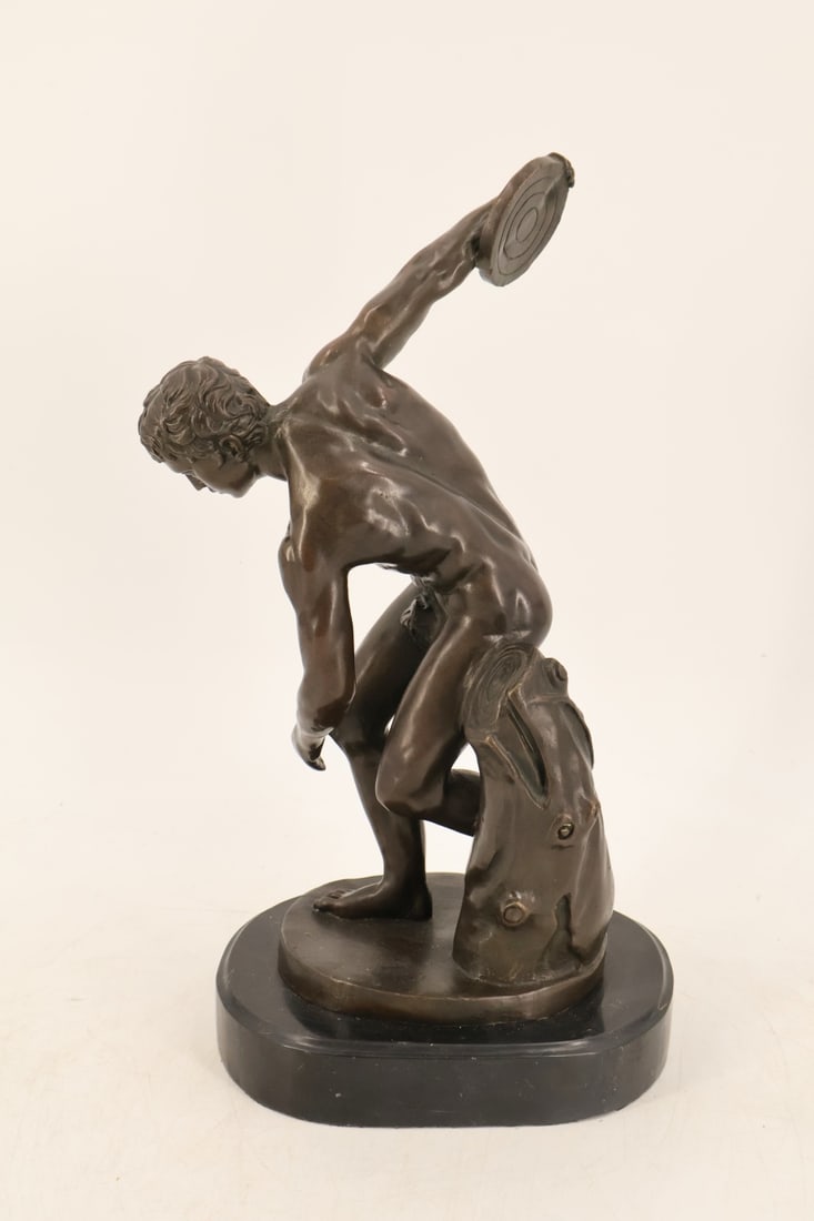 Unsigned Bronze Discus Thrower Sculpture - 4