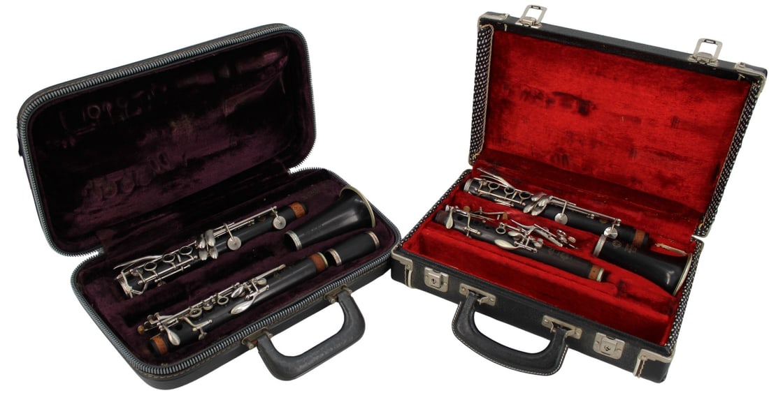 (2) Selmer Series 9 Professional Clarinets.: Two Selmer "Series 9" professional clarinets. "Red case": Serial # T 2437; and "Purple case" : Serial # X5504. From the estate of Quentin Solano, noted musician and producer. From a Monroe, NY estate.