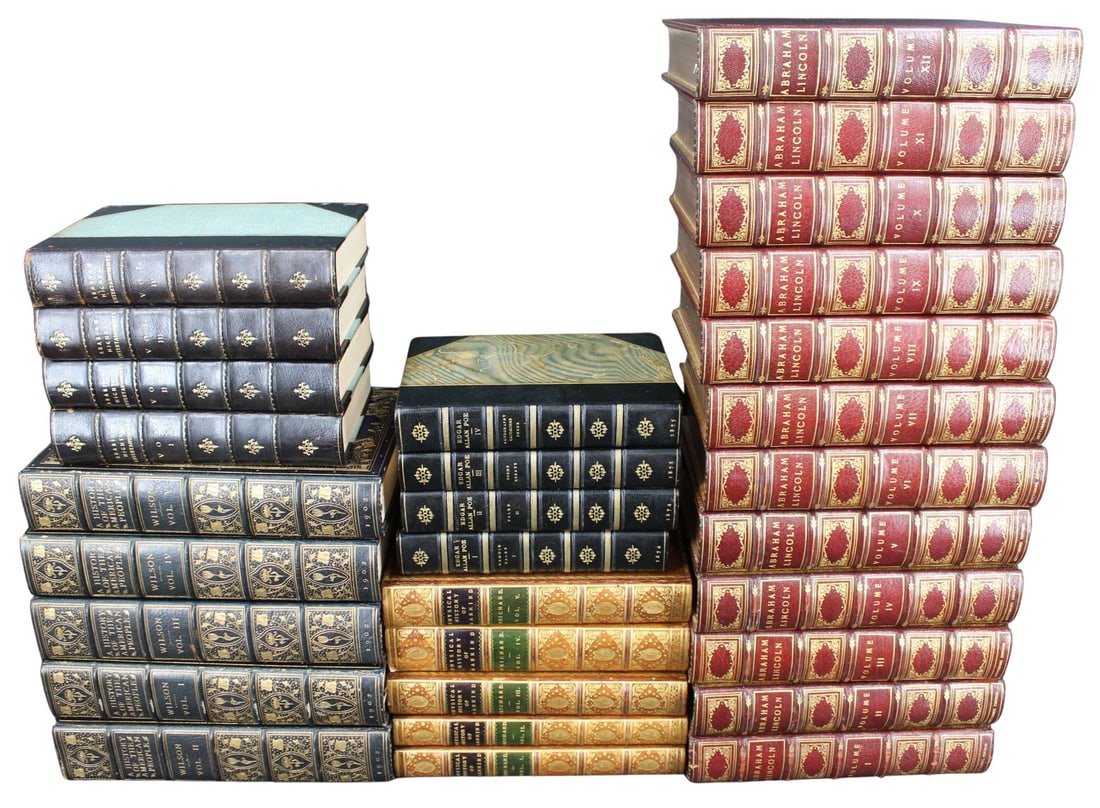 Lot of Decorative Books, Mostly U.S. Related: (30 volumes) A group of 30 leather bound books, moistly dealing with History / U.S. History with a few exceptions. To include: 1) "Abraham Lincoln", 12 volumes, The Gettysburg Edition, Harcourt Binder