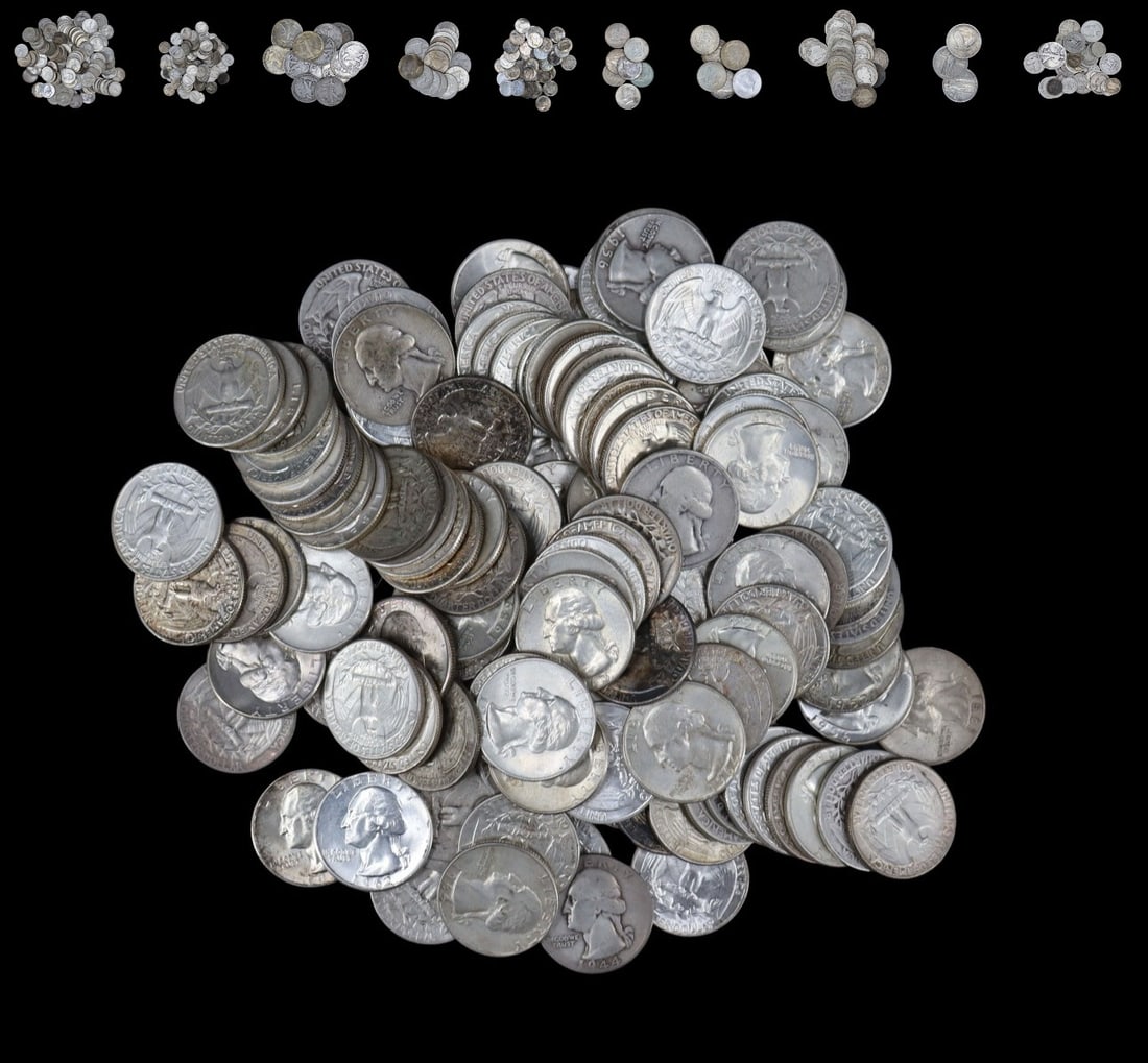 BULLION. Junk Silver Constitutional Stockpile.: $74.25 face value of 35%, 40%, and 90% FULL DATE junk silver. Including (3) $0.75 face value 90% silver circulated assorted full date (1892-1916) Barber quarters; (3) $0.75 face value 90% silver circu