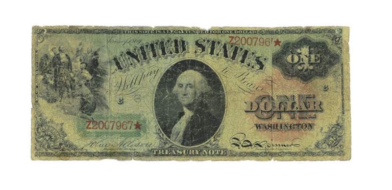 Series of 1869 $1 Legal Tender Rainbow Ace Note (1 of 2)