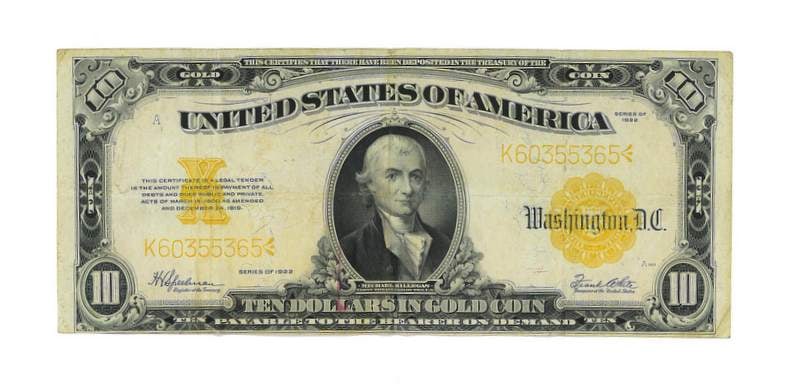 Series of 1922 $10 Gold Certificate Note. (1 of 2)