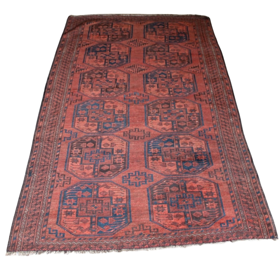 Vintage and Finely Hand Knotted Afghan Bokhara: Carpet. From a Greenwich, CT estate. - Dimensions: 3ft 10" x 6ft 6"