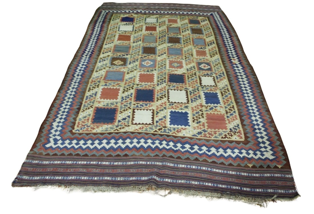 Antique Kilm Carpet.: Great colors and pattern. From a Westchester County, NY estate. - Dimensions: 10ft 8" x 5ft 8".