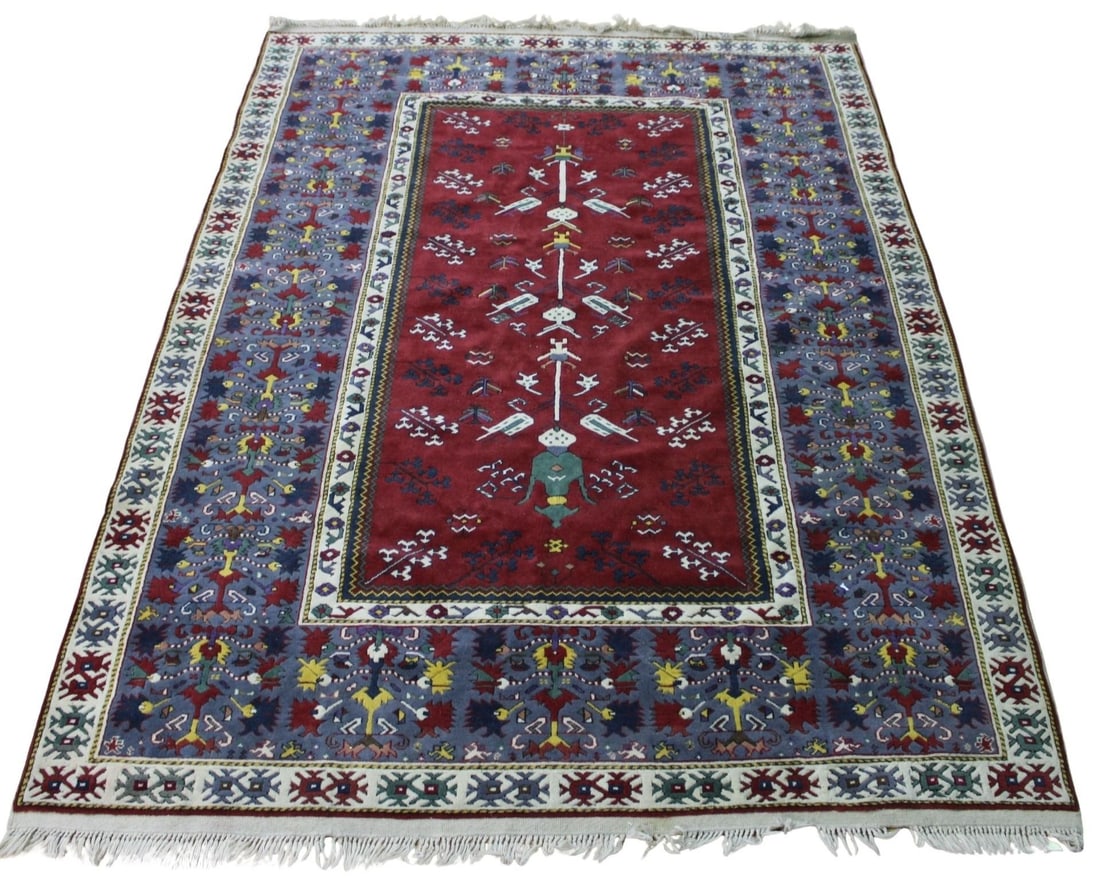 Vintage And Finely Hand Knotted Caucasian Style: Carpet. Great colors and patterns. From a Queens, NY estate. - Dimensions: 7ft 3" x 10ft 2"