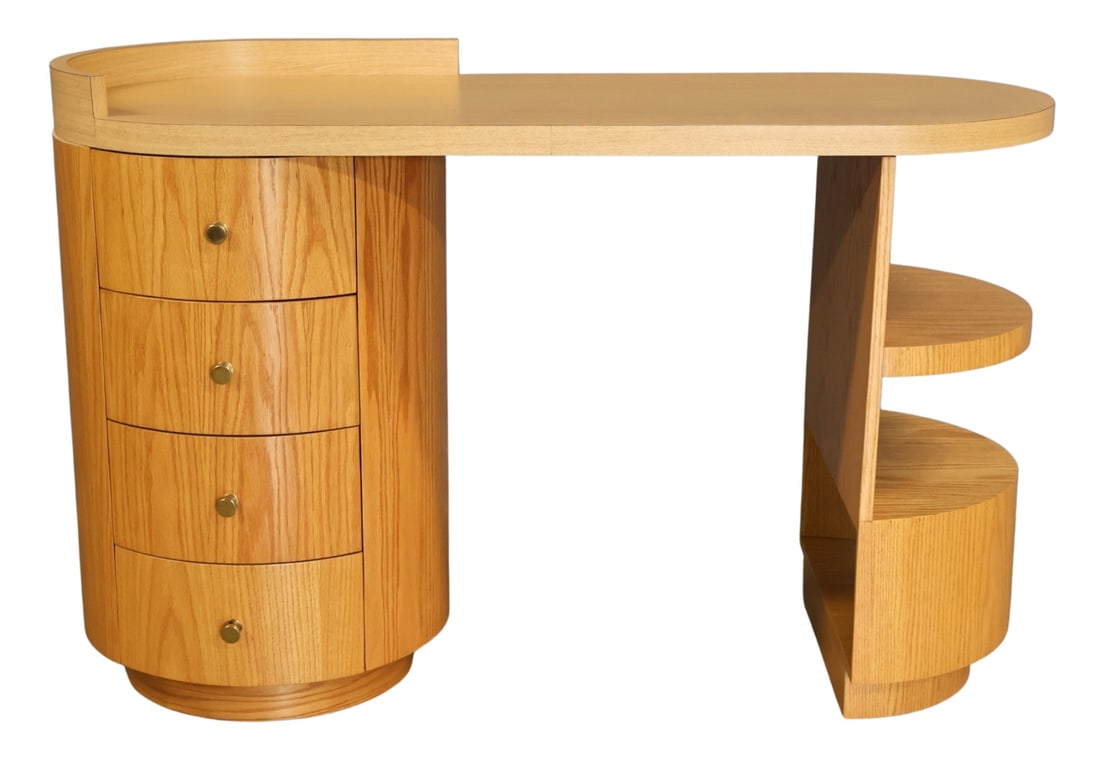 Vintage Desk in the Style of Gilbert Rhode.: Unsigned and great quality, patina and lines. From a Harrison NY estate. - Dimensions: 34" h x 51.5" w x 21" d