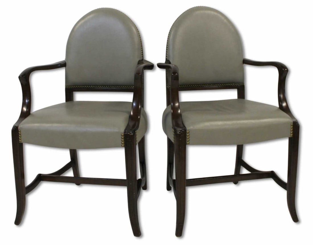 Pair of EUGENE SCHOEN Walnut & Leather Chairs. (1 of 10)