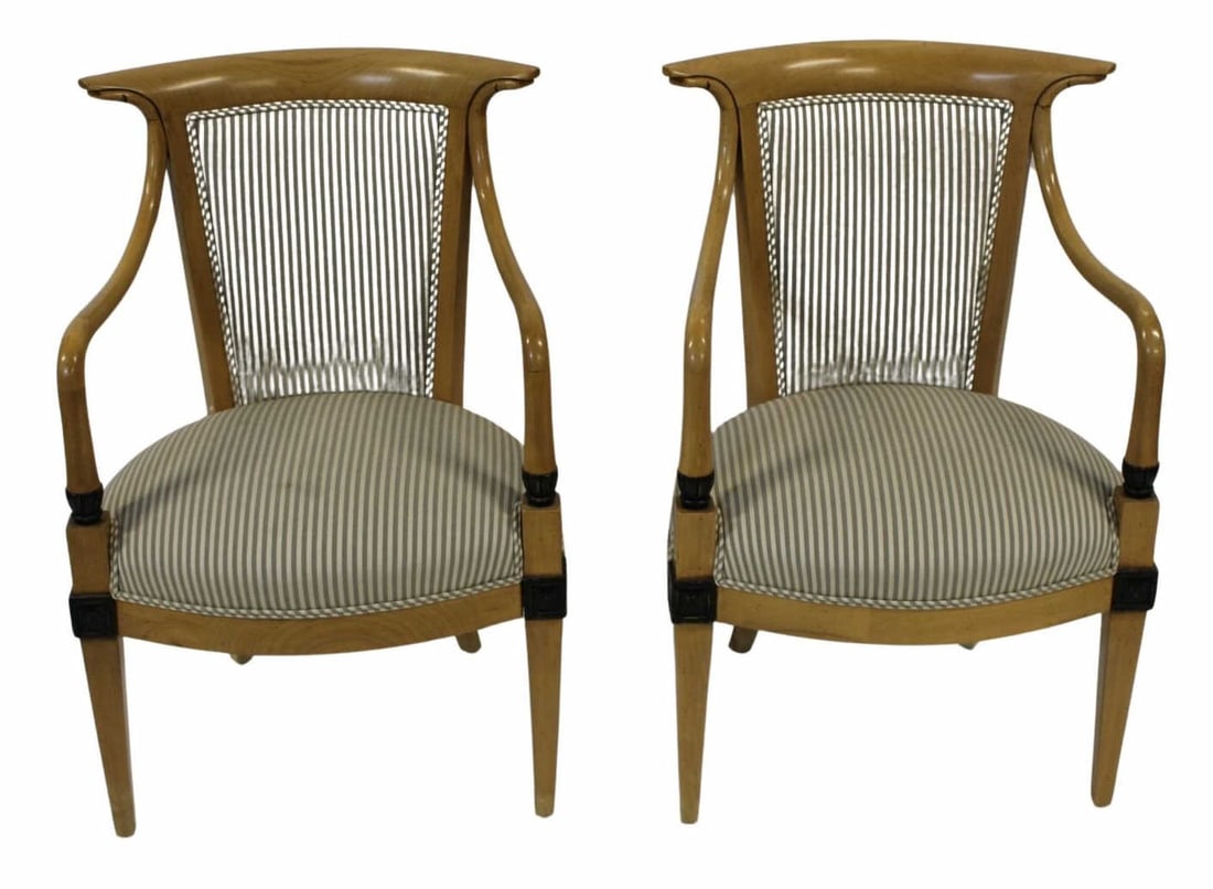 WILLIAM SWITZER Signed Pair of Blonde Wood Chair.: Nice high back and lines on this pair. From a Long Island, NY estate. - Dimensions: 36"h x 24"w x 18"d